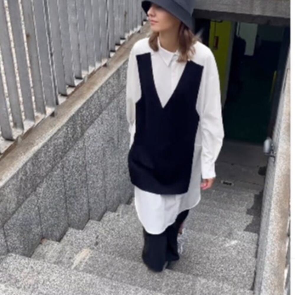 MeiMeiJ Layered Shirt Dress Contemporary Twofer Wool Blend Size 40 US 10